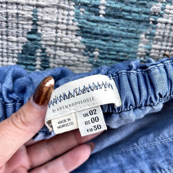 Anthropologie Blue Chambray‎ Off Shoulder Mini Dress - Size 00 - Picture 4 of 8